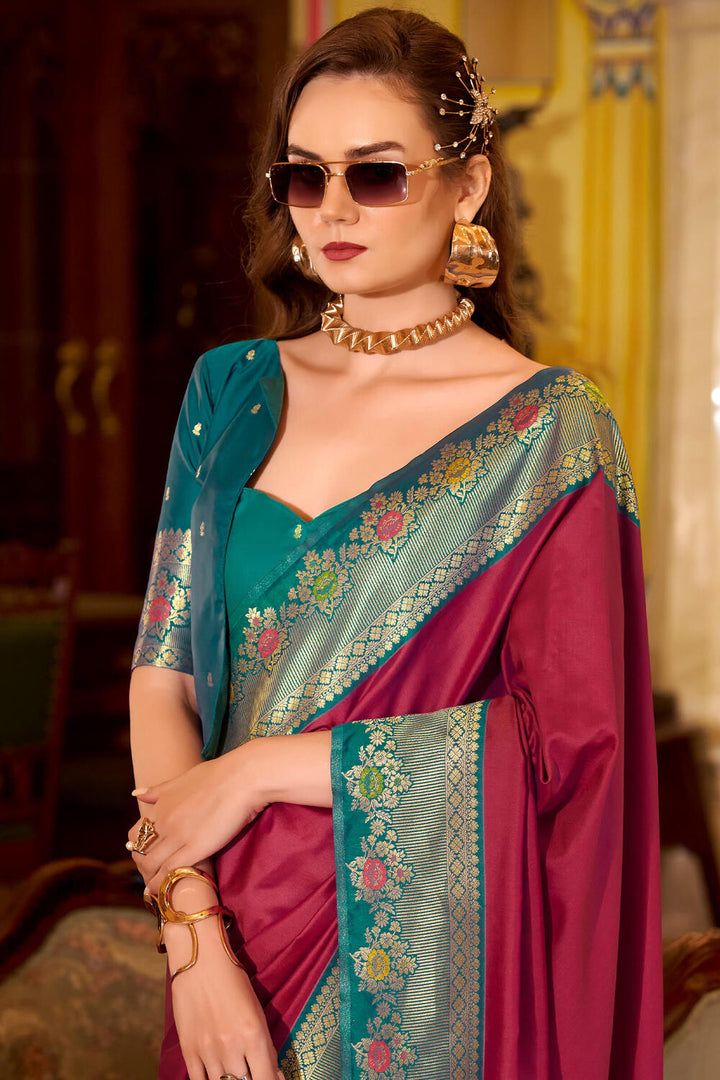Bright Maroon Purple Banarasi Soft Silk Saree