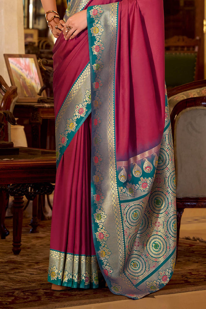 Bright Maroon Purple Banarasi Soft Silk Saree