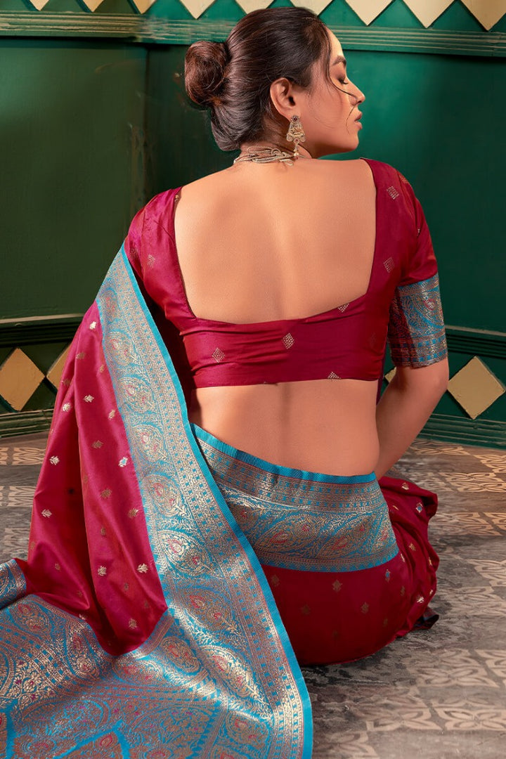 Bright Maroon Soft Banarasi Silk Saree