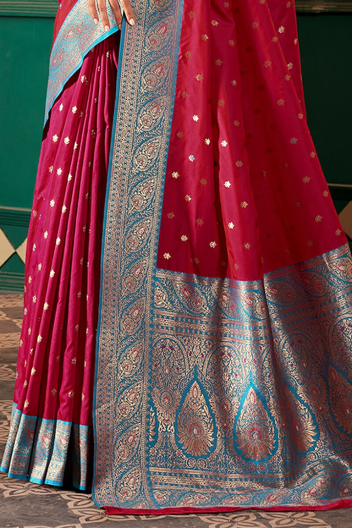 Bright Maroon Soft Banarasi Silk Saree