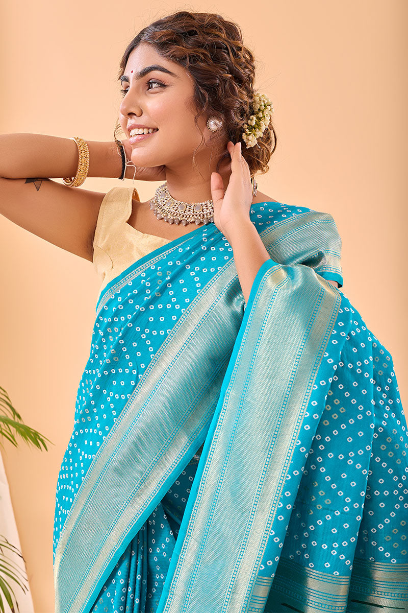 Bright Sky Blue Zari Woven Paithani Silk Saree