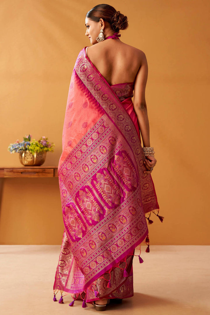 Brink Pink Cotton Modal Silk Saree with Pochampally Border and Pallu