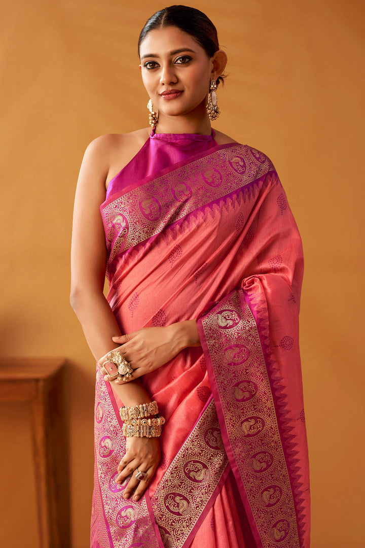 Brink Pink Cotton Modal Silk Saree with Pochampally Border and Pallu