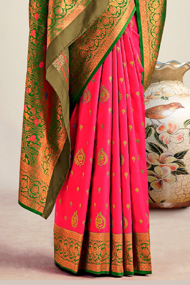 Brink Pink Soft Banarasi Silk Saree