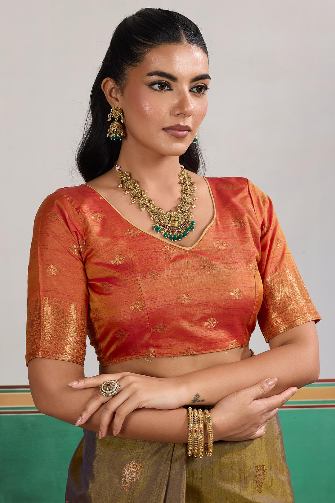 Brownish Green Banarasi Tussar Silk Saree