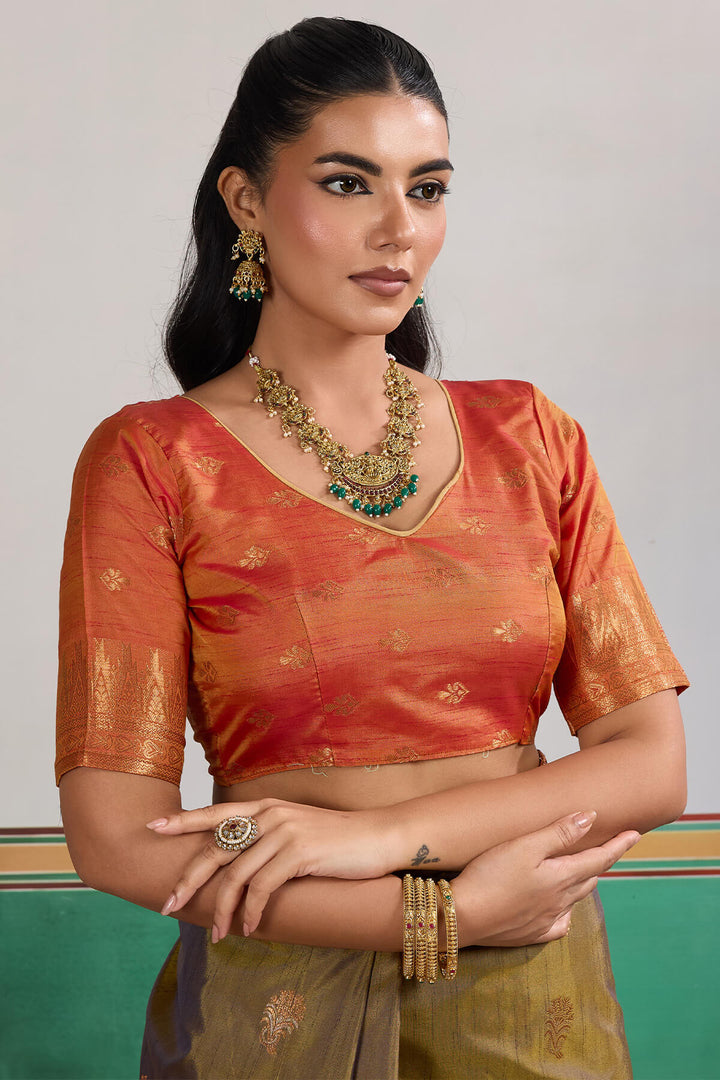 Brownish Green Banarasi Tussar Silk Saree