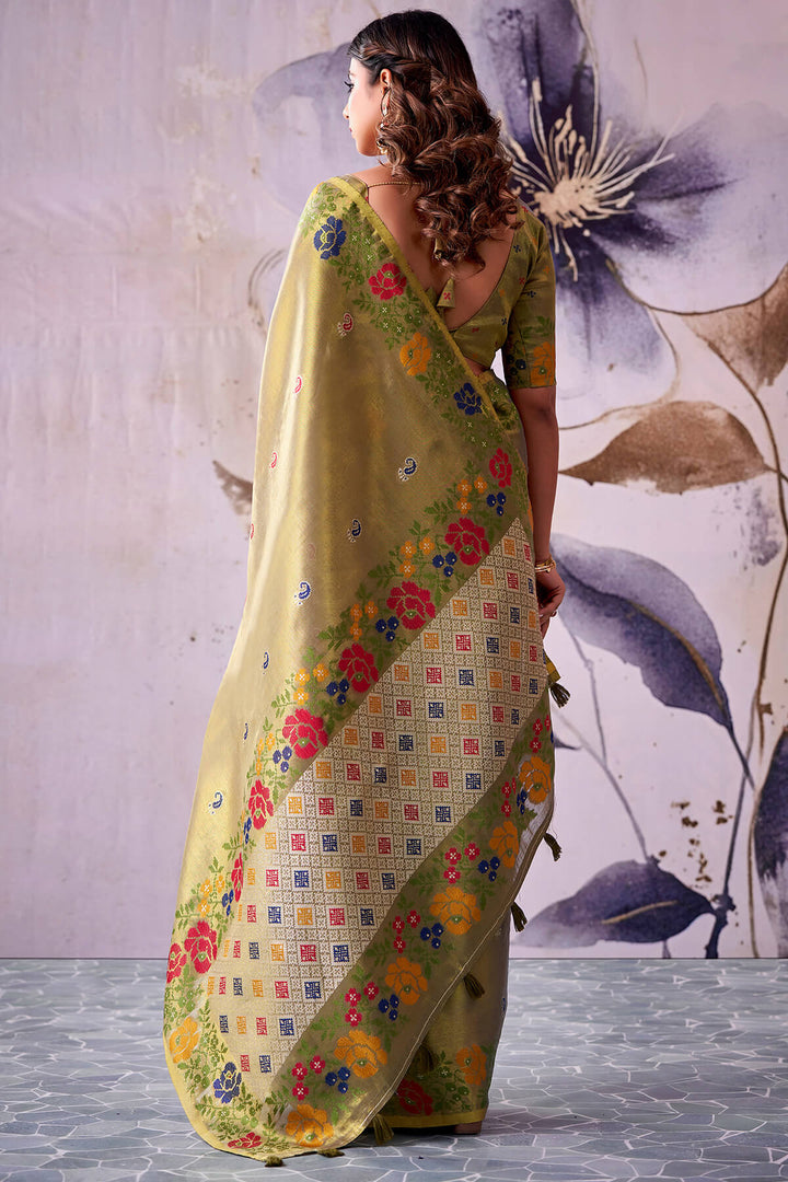 Brownish Green Zari Woven Banarasi Tissue Silk Saree