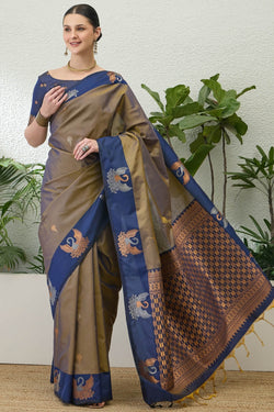 Brownish Grey Handloom Banarasi Silk Saree