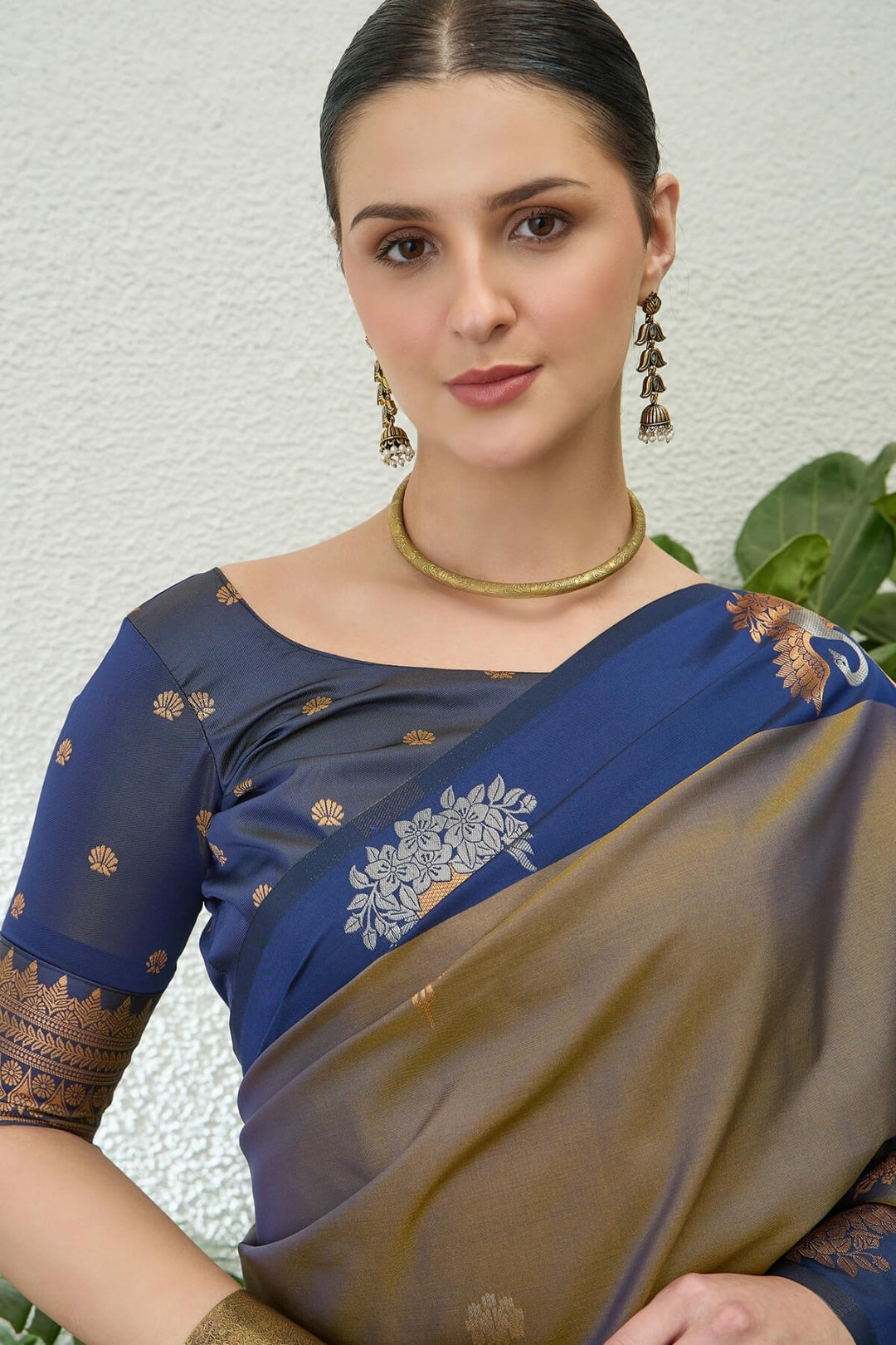 Brownish Grey Handloom Banarasi Silk Saree