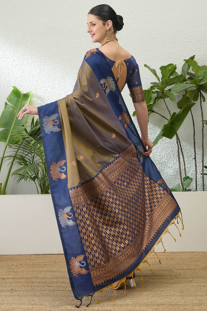 Brownish Grey Handloom Banarasi Silk Saree