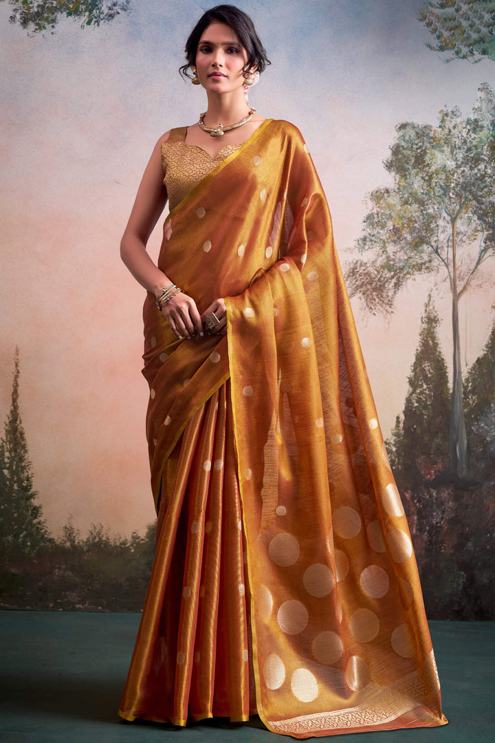 Brownish Orange Banarasi Tissue Silk Saree