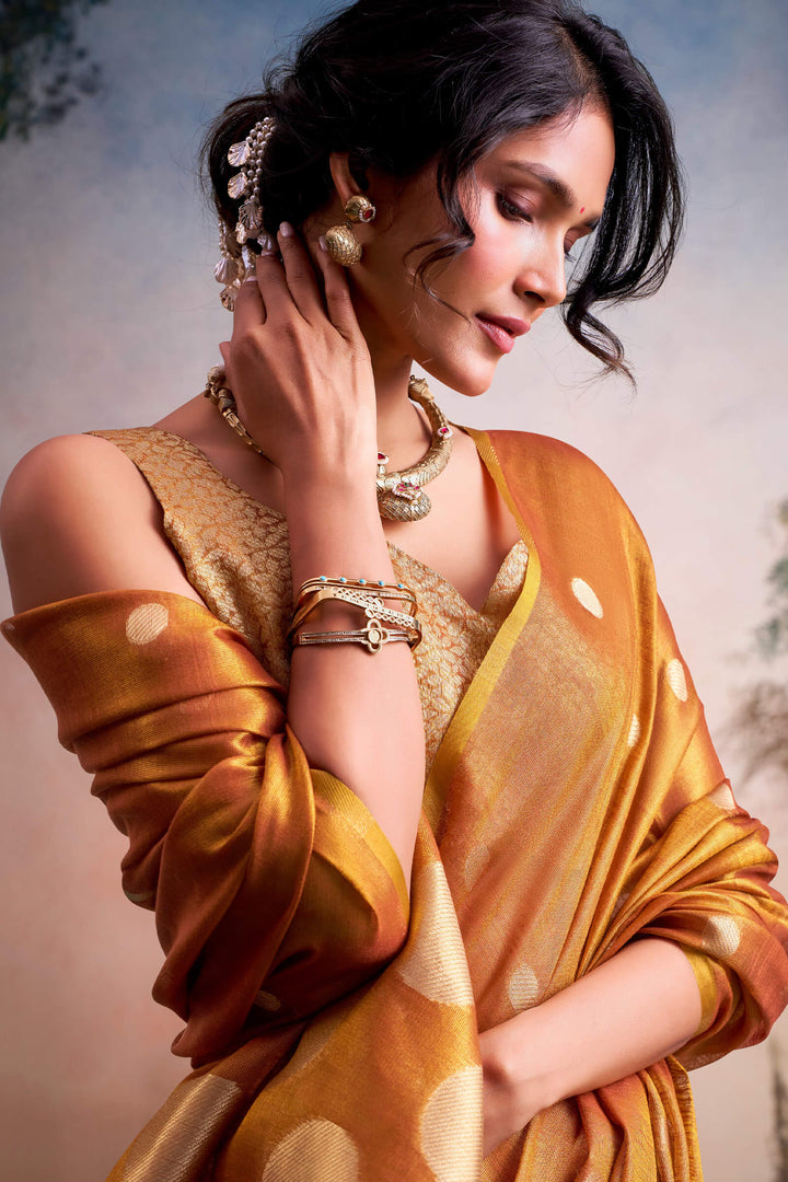 Brownish Orange Banarasi Tissue Silk Saree