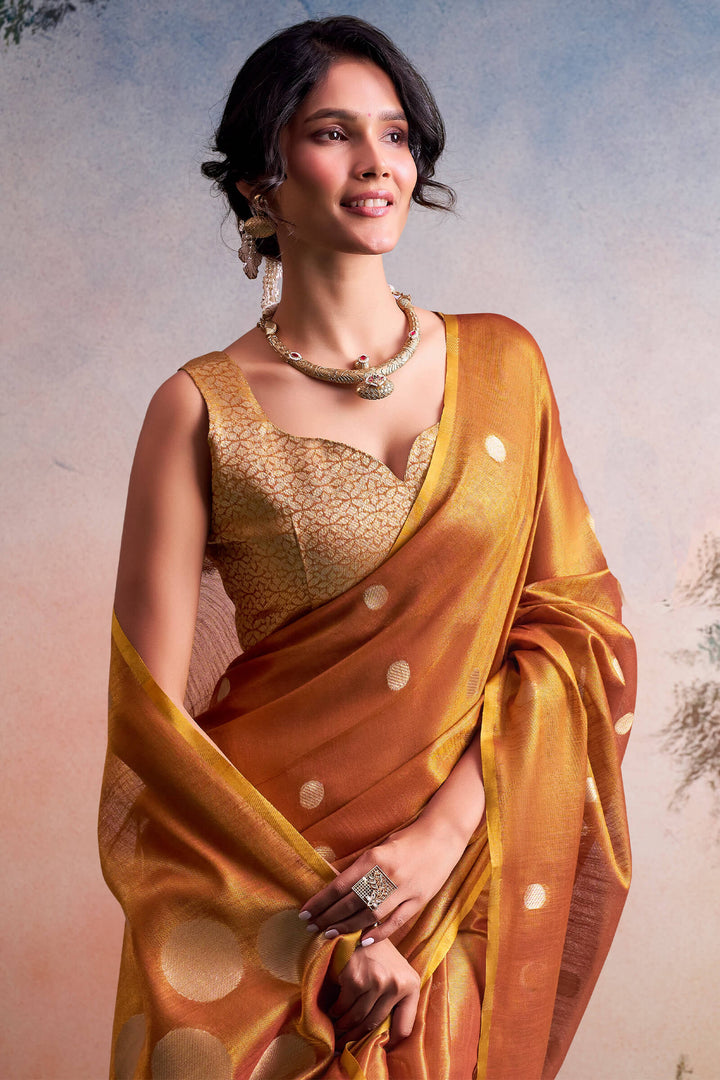Brownish Orange Banarasi Tissue Silk Saree
