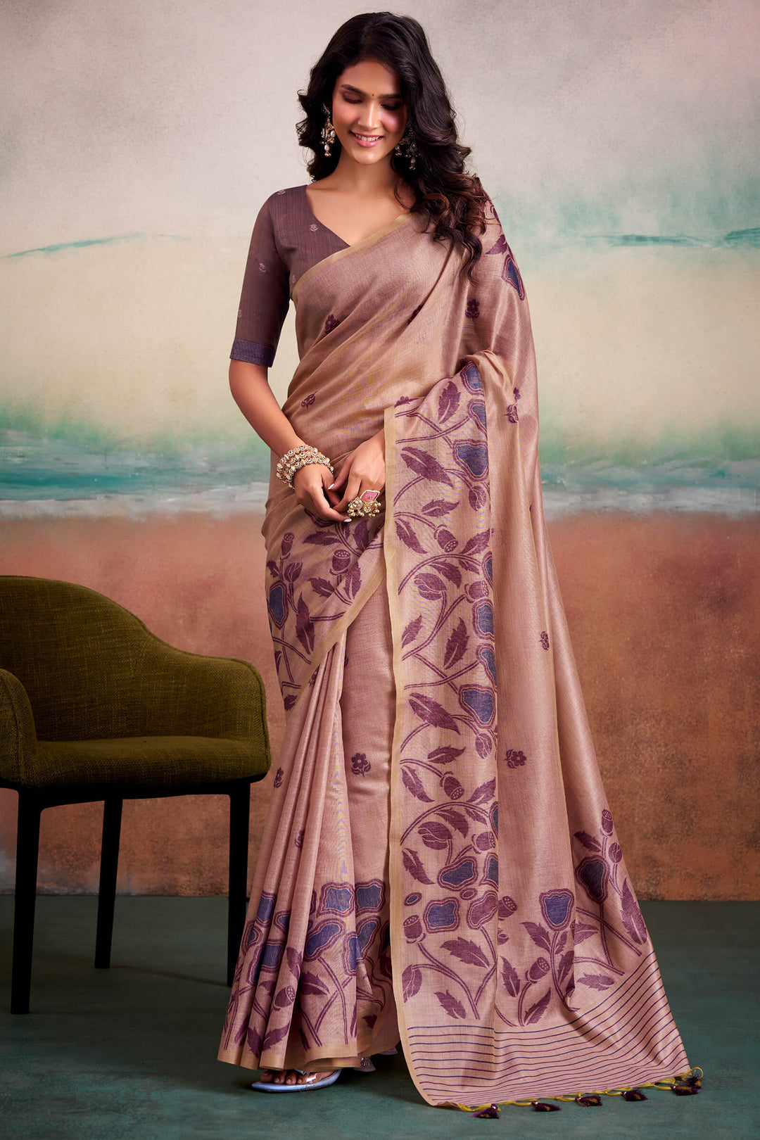 Brownish Pink Cotton Modal Silk Saree