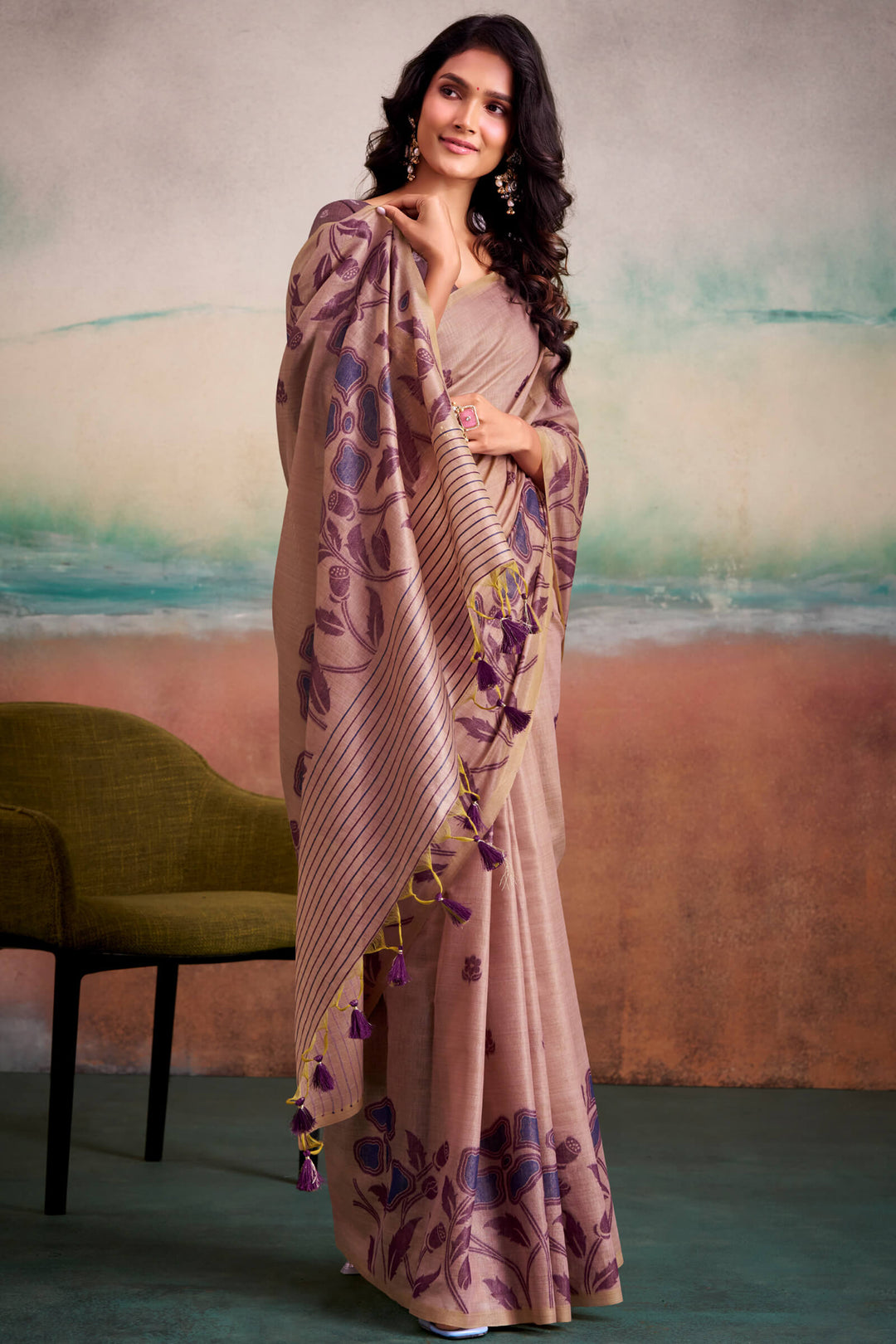 Brownish Pink Cotton Modal Silk Saree
