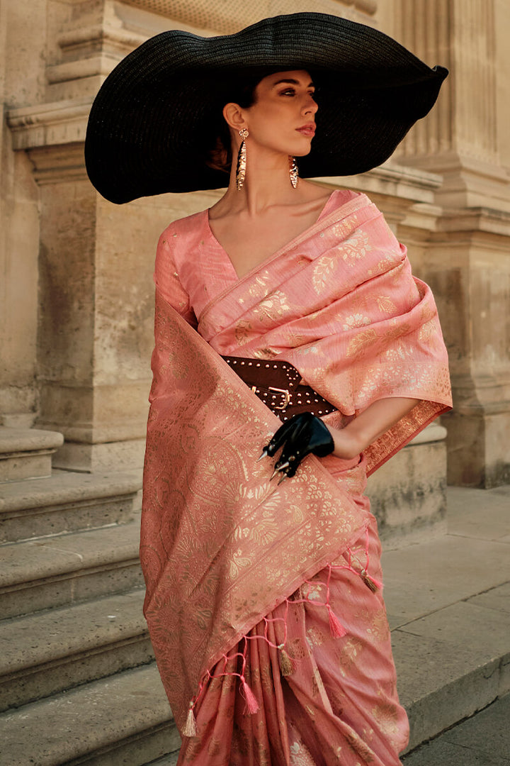 Brownish Pink Gota Zari Woven Banarasi Silk Saree