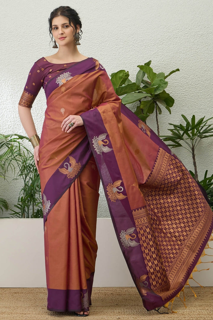 Brownish Pink Handloom Banarasi Silk Saree