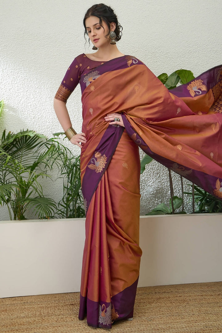 Brownish Pink Handloom Banarasi Silk Saree