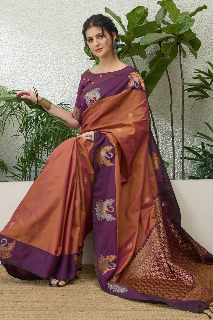 Brownish Pink Handloom Banarasi Silk Saree