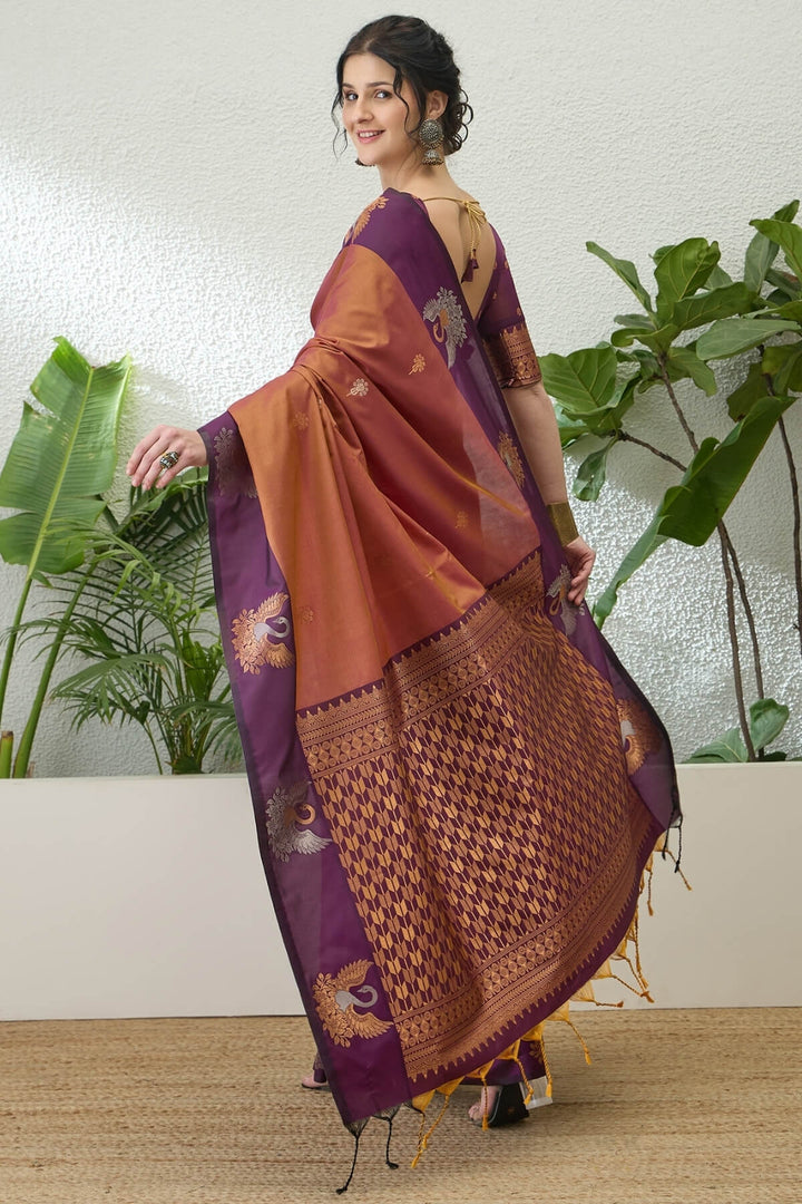 Brownish Pink Handloom Banarasi Silk Saree