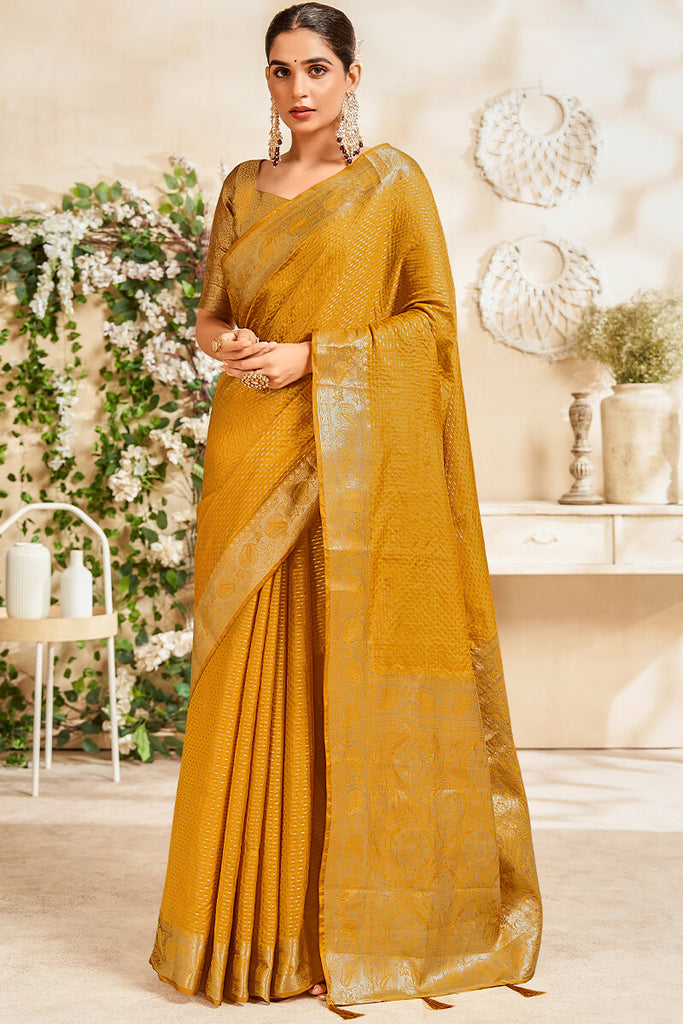 Brownish Yellow Soft Banarasi Silk Saree