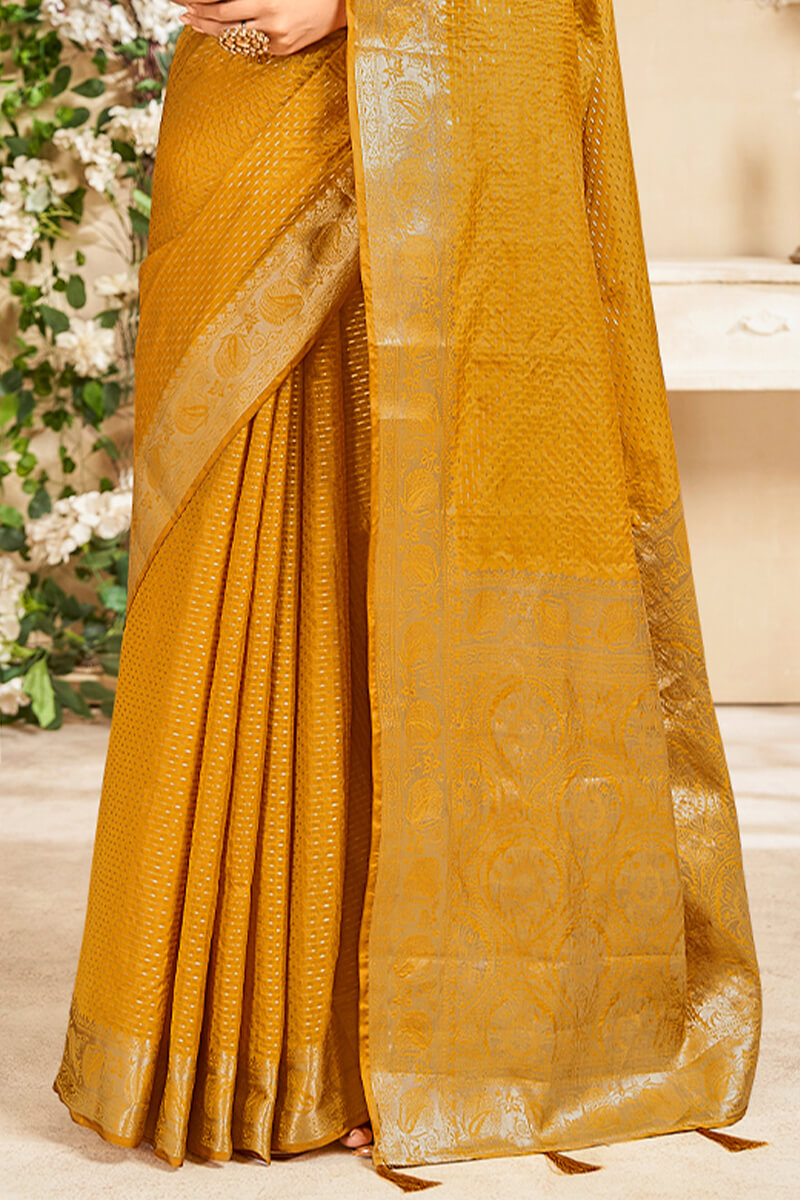 Brownish Yellow Soft Banarasi Silk Saree