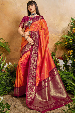 Burning Orange Banarasi Silk Saree