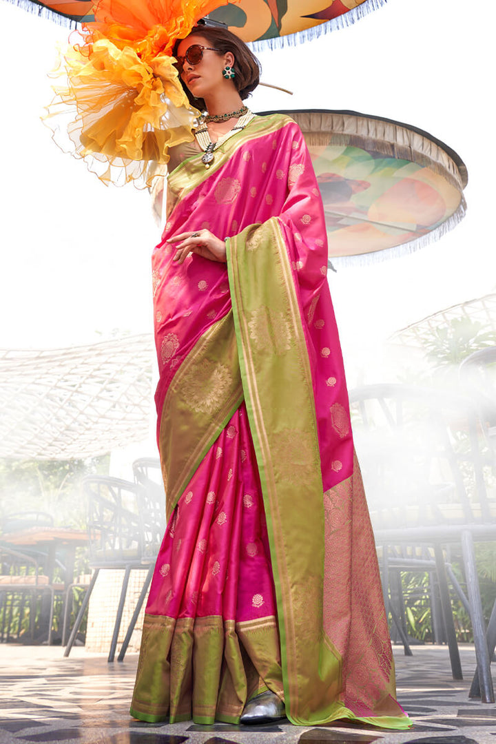 Burnt Pink Banarasi Katan Silk Saree