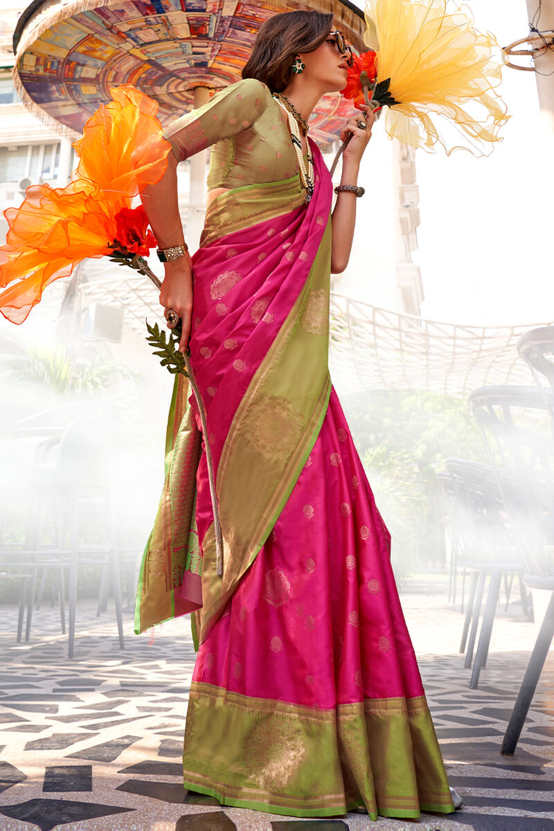 Burnt Pink Banarasi Katan Silk Saree