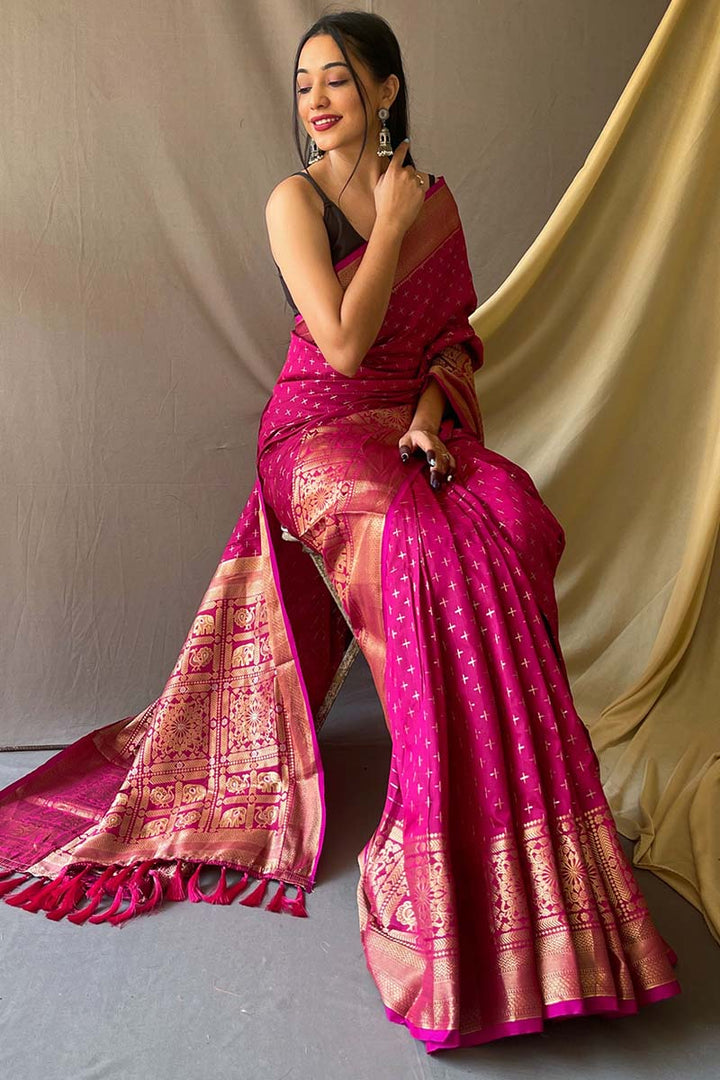 Burnt Pink Banarasi Silk Saree