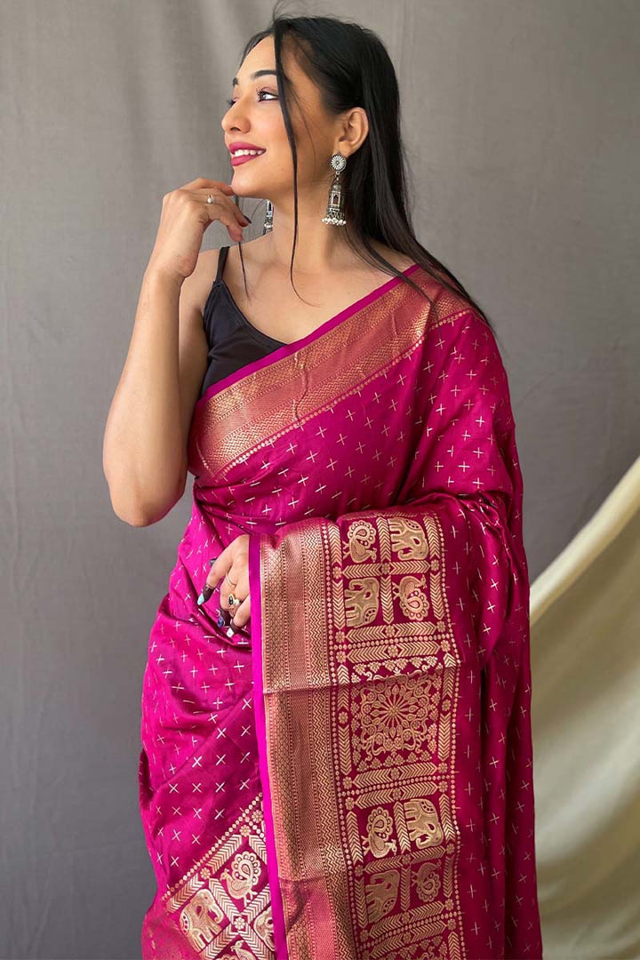 Burnt Pink Banarasi Silk Saree