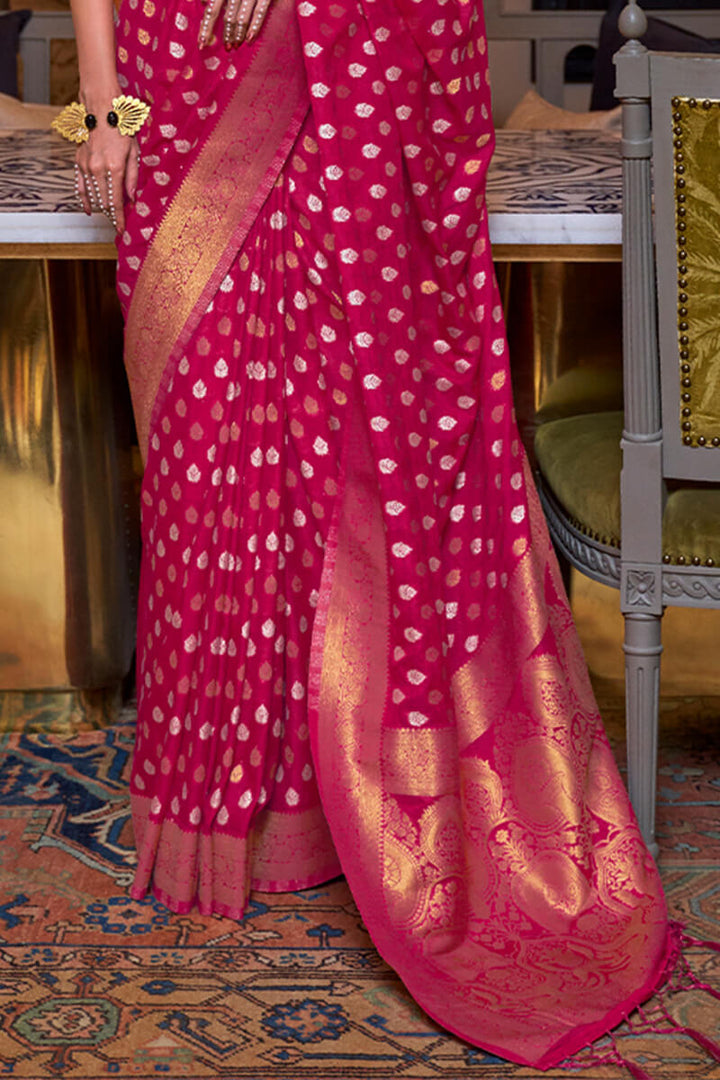 Burnt Pink Copper Zari Woven Banarasi Silk Saree