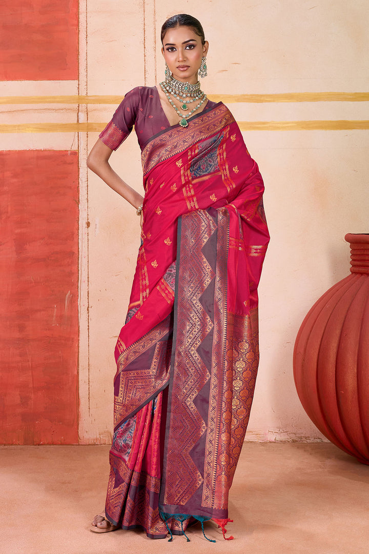 Burnt Pink Handloom Banarasi Silk Saree