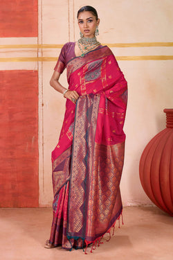 Burnt Pink Handloom Banarasi Silk Saree