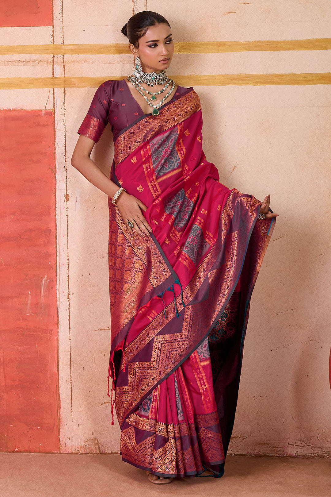 Burnt Pink Handloom Banarasi Silk Saree