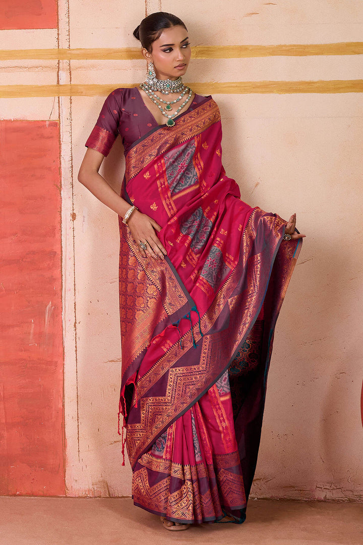 Burnt Pink Handloom Banarasi Silk Saree