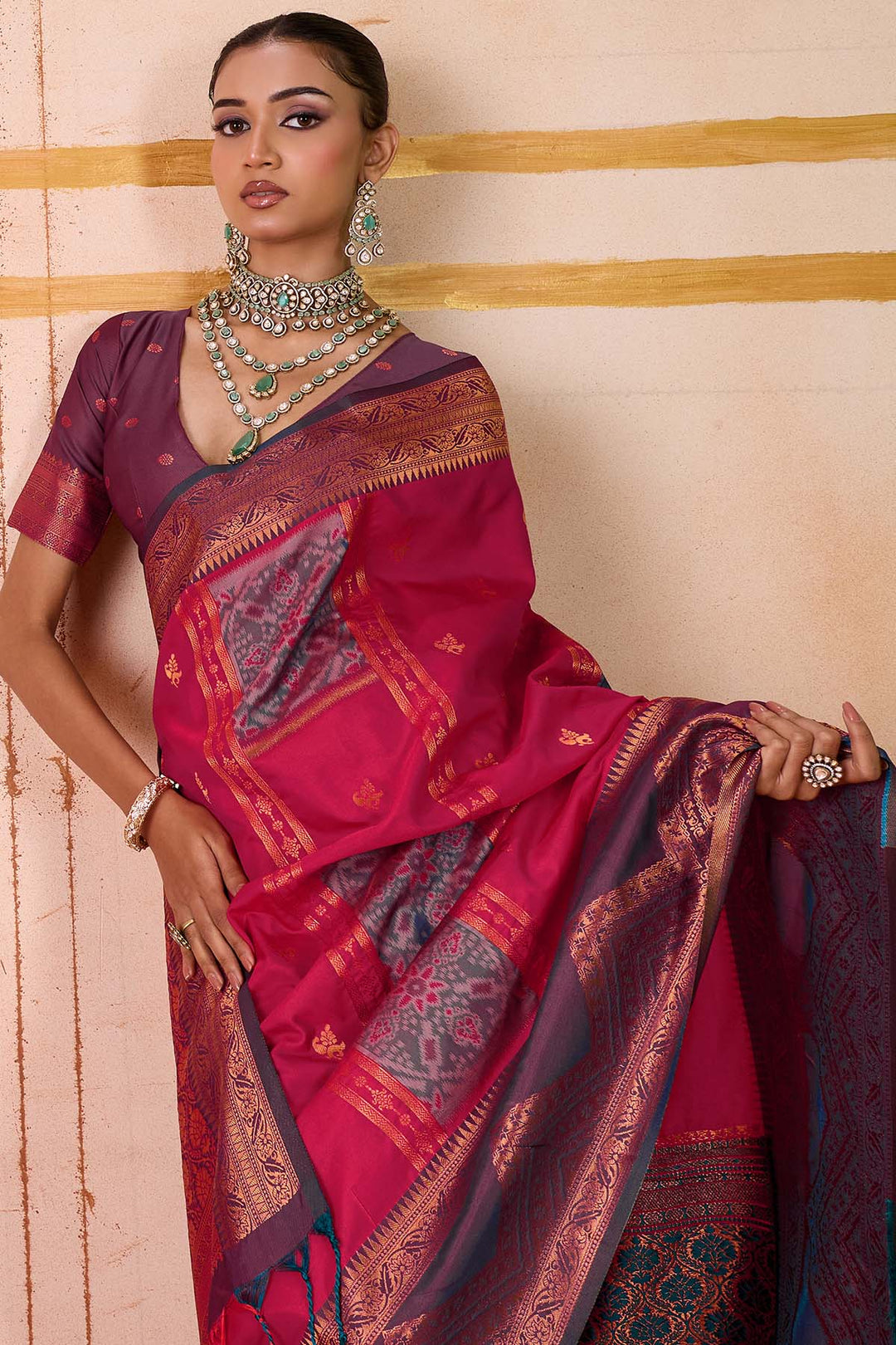 Burnt Pink Handloom Banarasi Silk Saree
