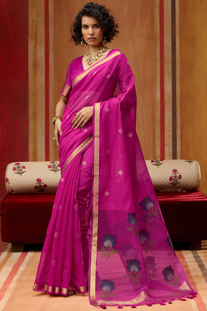 Burnt Pink Handloom Munga Cotton Saree