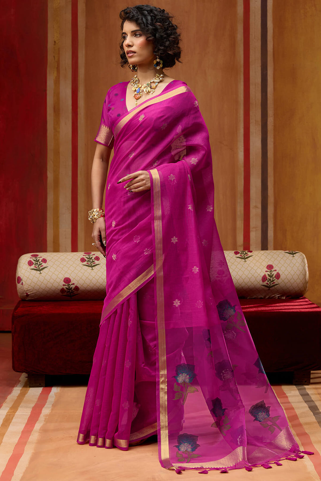 Burnt Pink Handloom Munga Cotton Saree