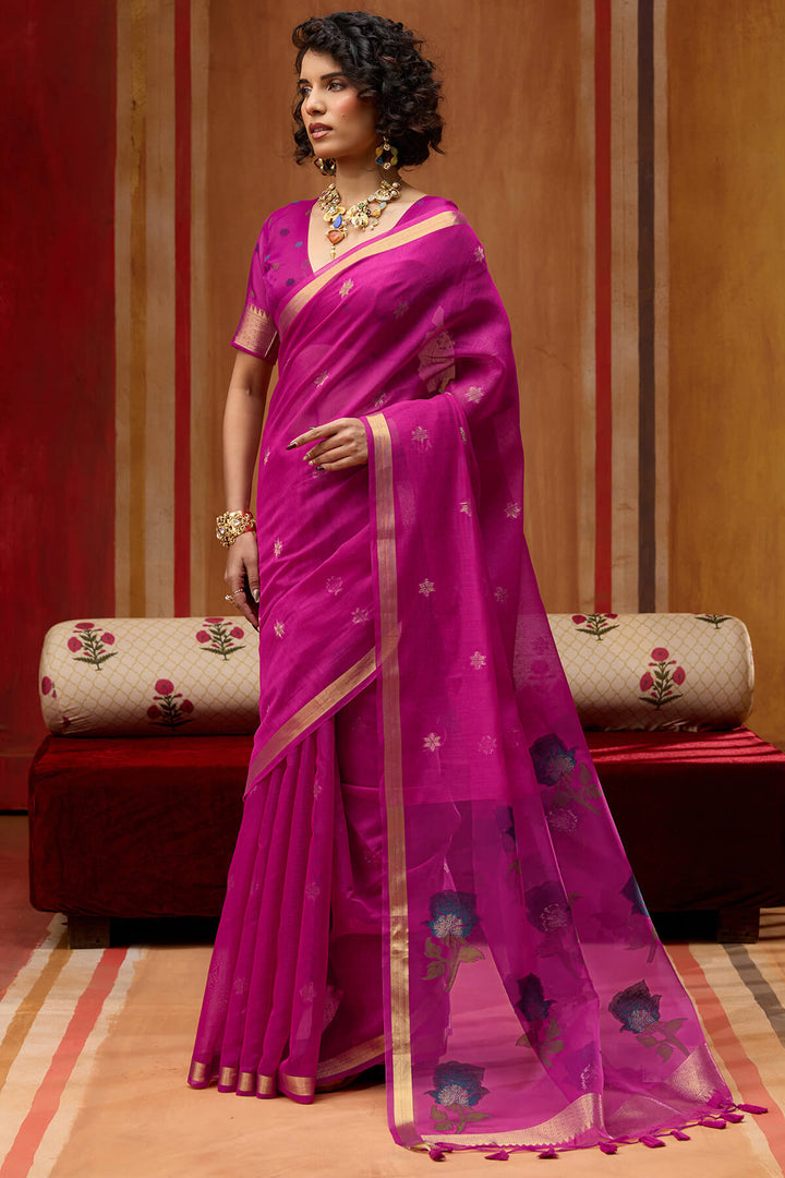 Burnt Pink Handloom Munga Cotton Saree