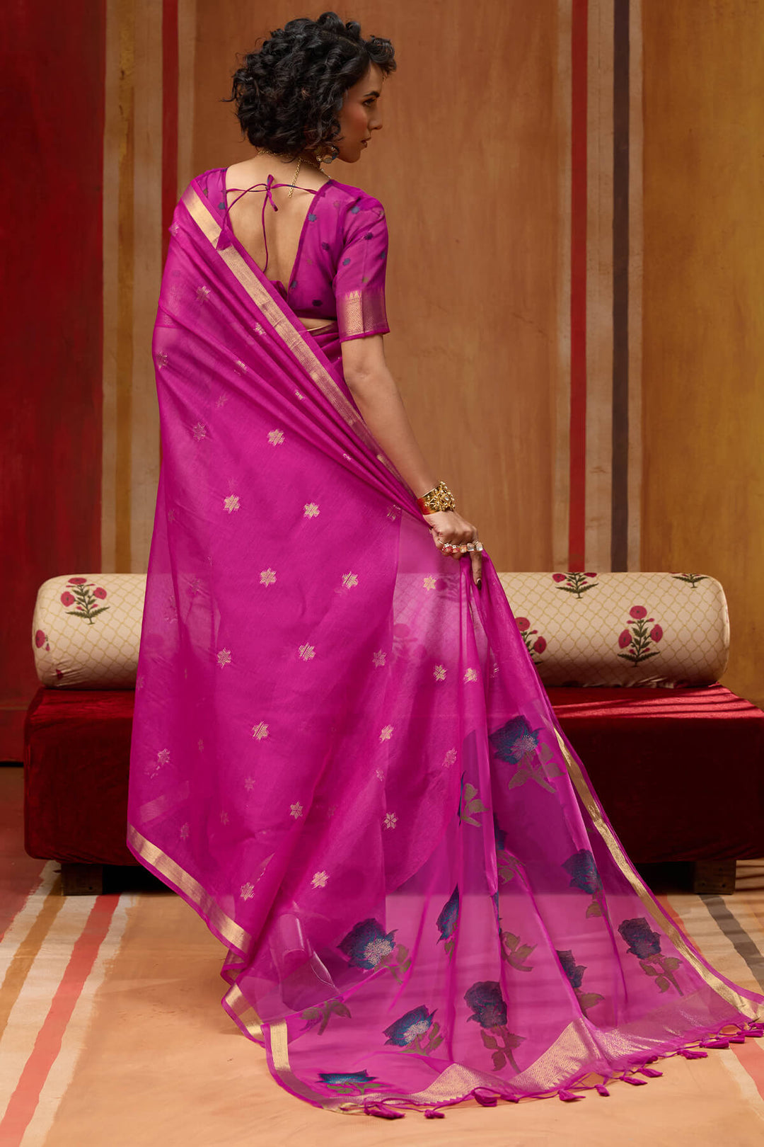 Burnt Pink Handloom Munga Cotton Saree
