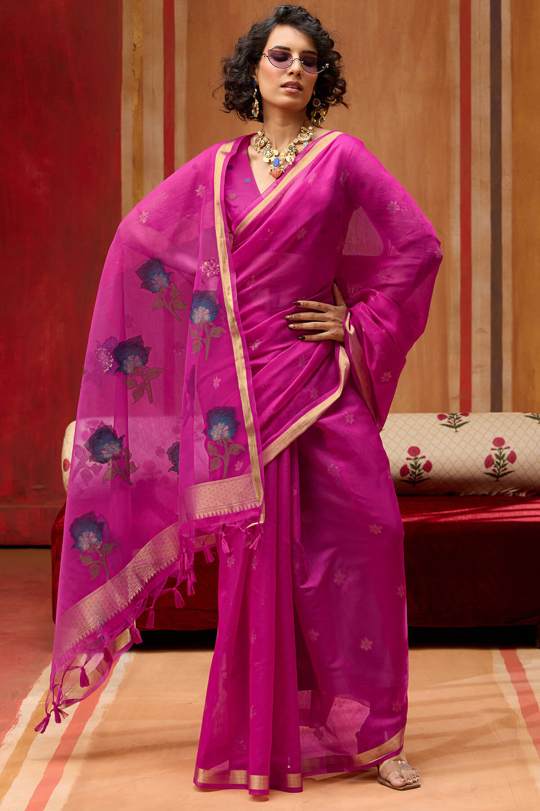 Burnt Pink Handloom Munga Cotton Saree