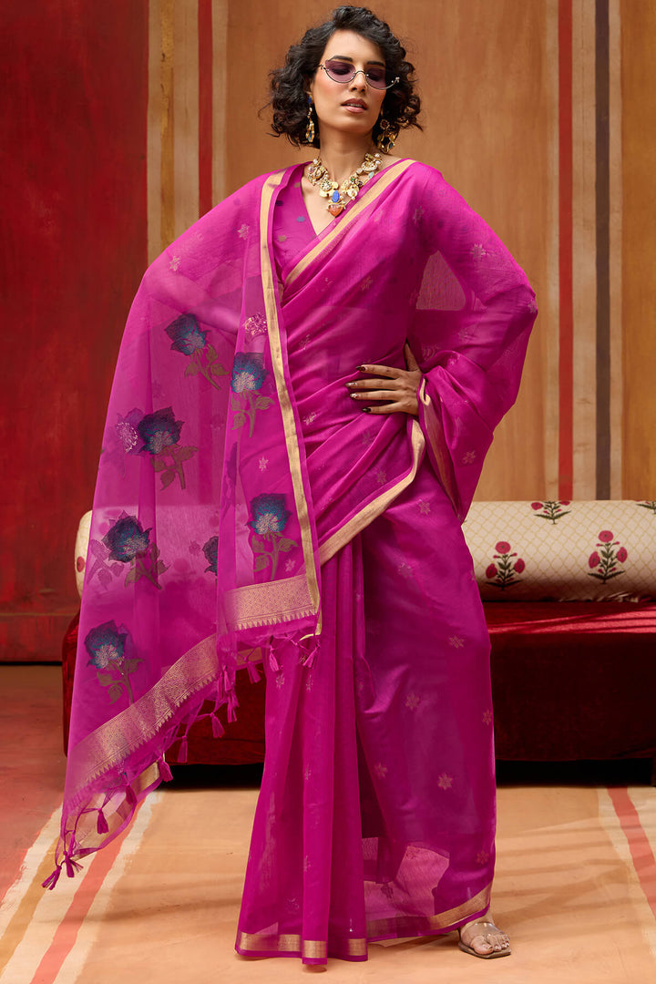 Burnt Pink Handloom Munga Cotton Saree