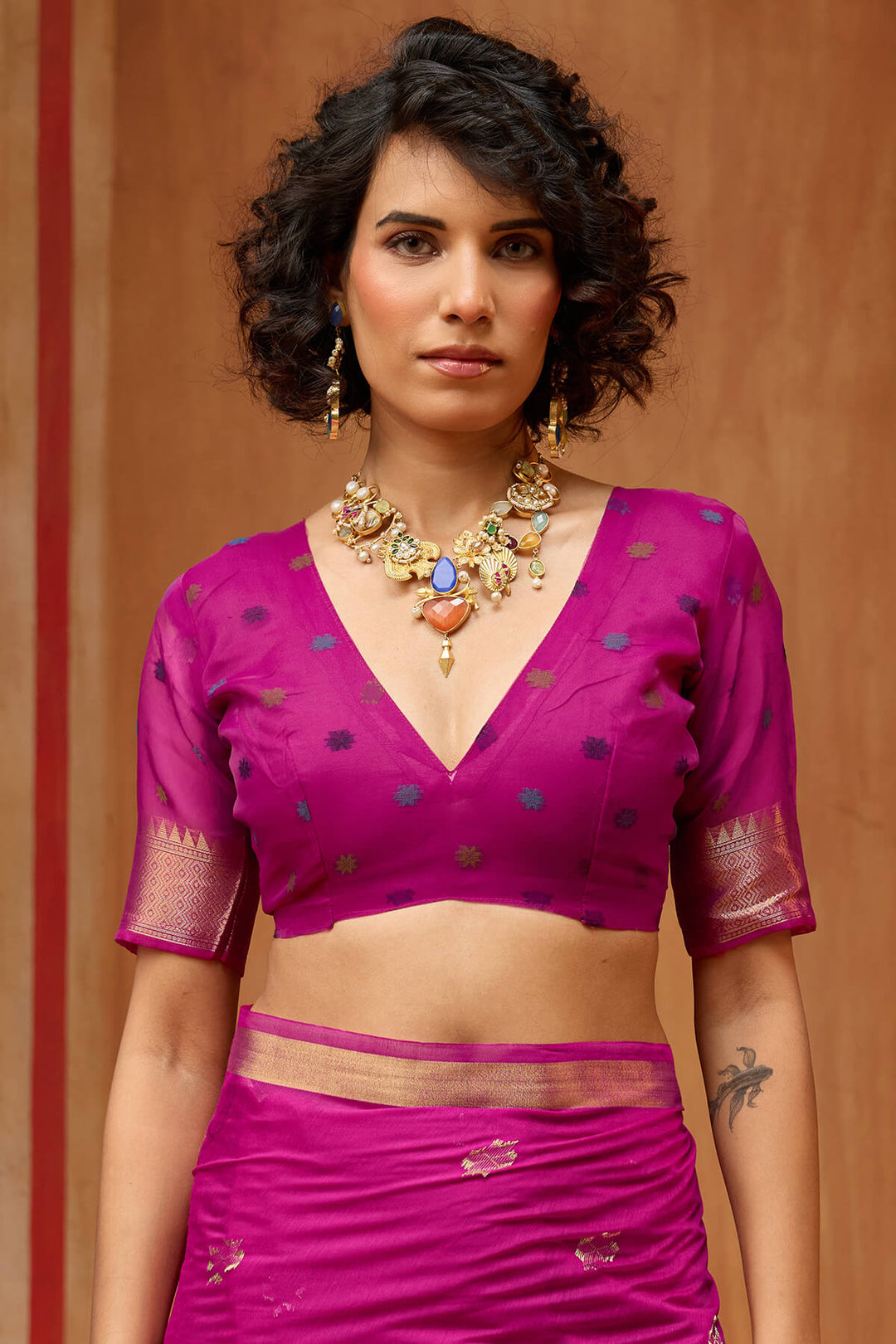 Burnt Pink Handloom Munga Cotton Saree