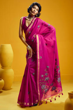 Burnt Pink Pure Munga Cotton Silk Saree
