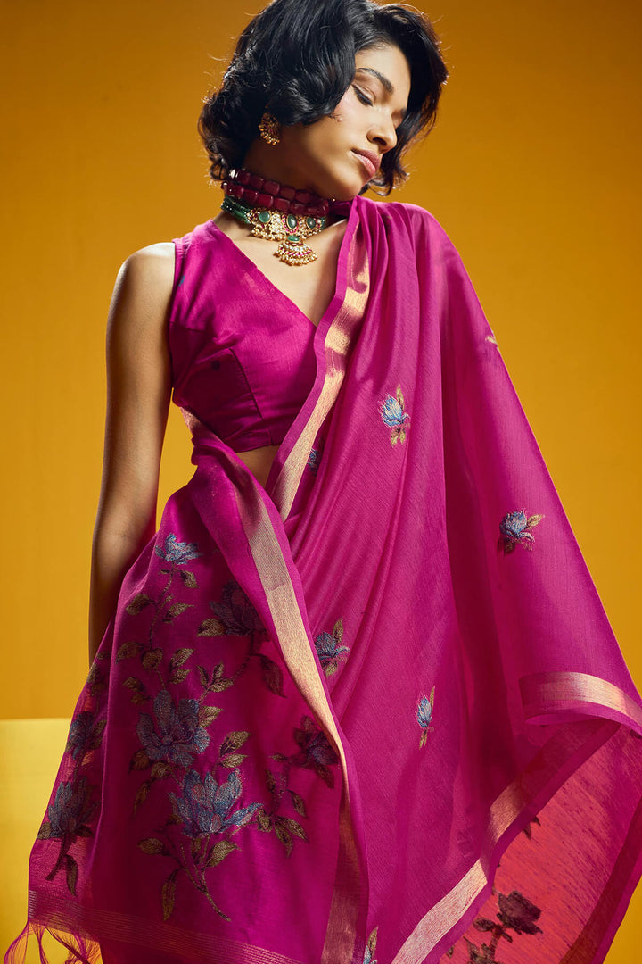 Burnt Pink Pure Munga Cotton Silk Saree