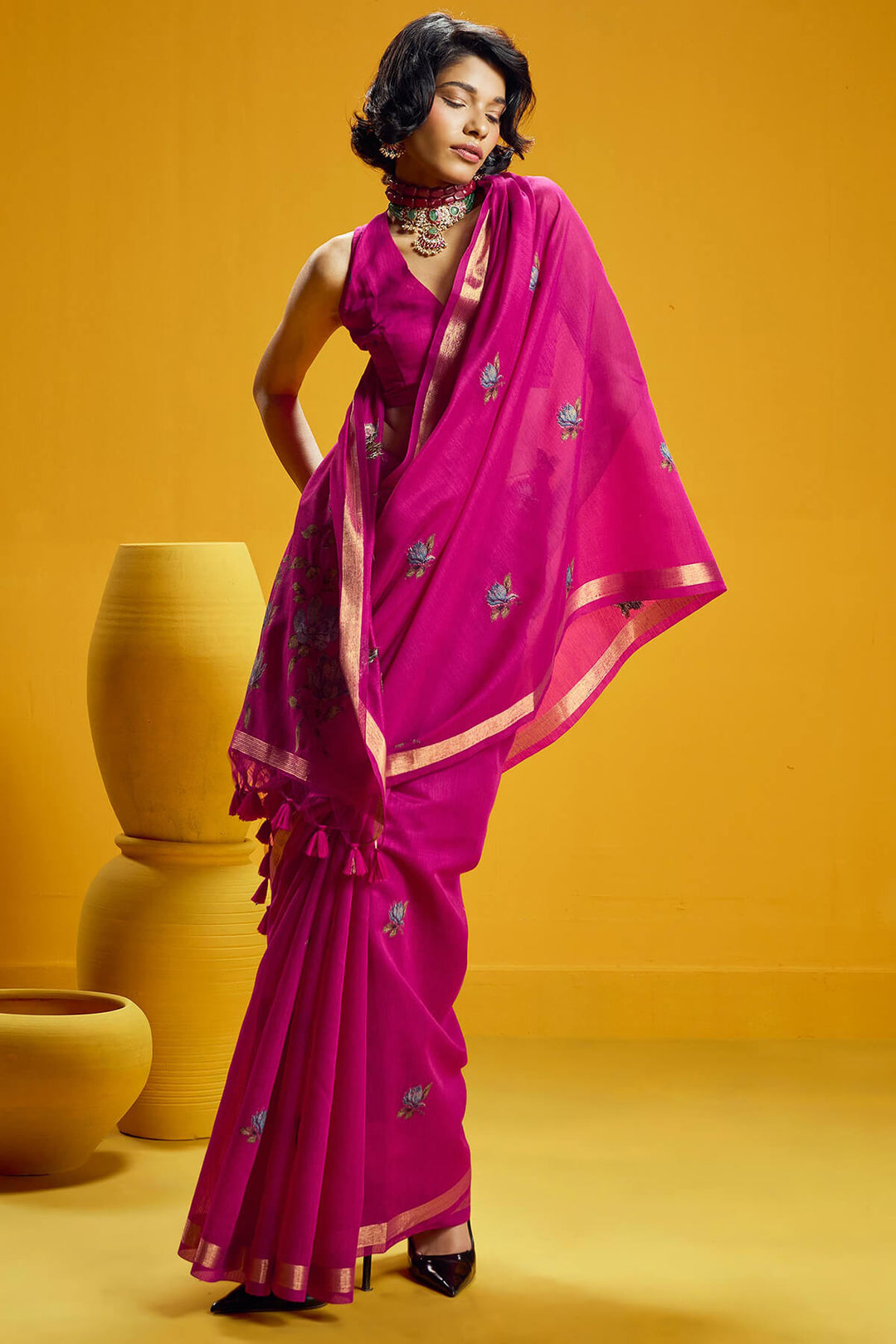 Burnt Pink Pure Munga Cotton Silk Saree