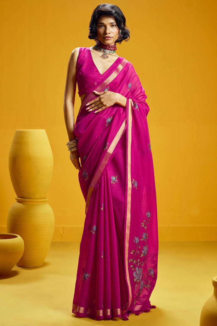 Burnt Pink Pure Munga Cotton Silk Saree