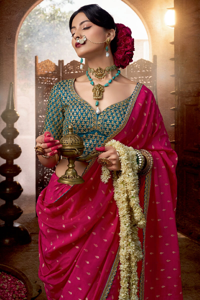 Burnt Pink Pure Viscose Crepe Silk Saree with Embroidery Blouse Piece