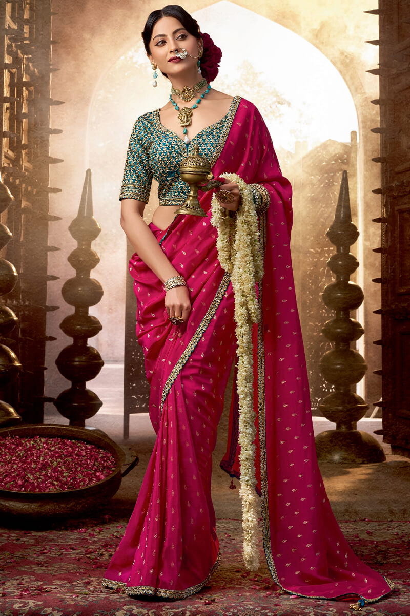 Burnt Pink Pure Viscose Crepe Silk Saree with Embroidery Blouse Piece